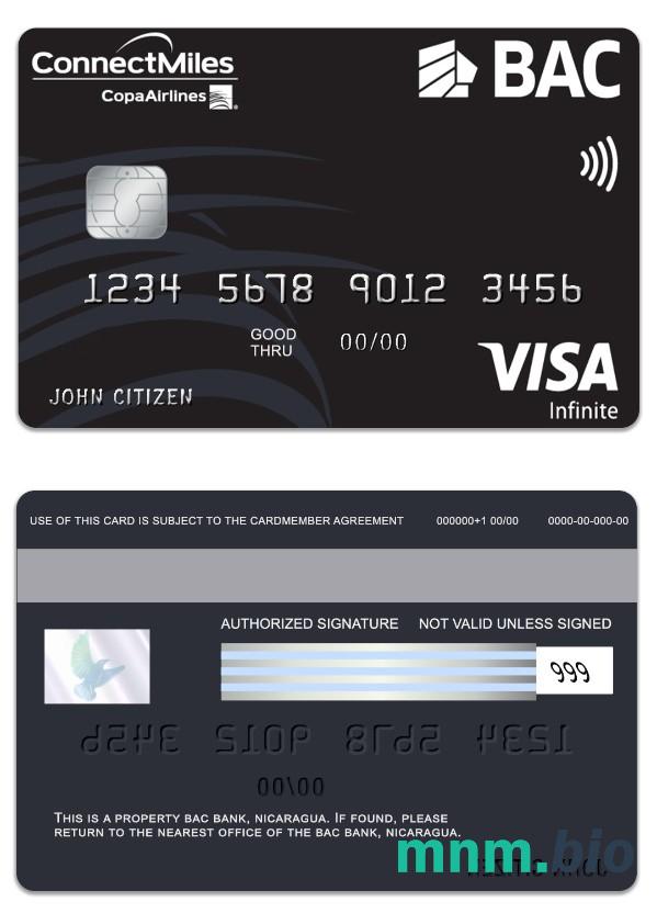 Nicaragua BAC Bank visa infinite karta przykład w formacie PSD